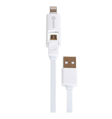 Кабель-Nomi-DCТ-10mi-USB-micro&Lightning-1м-білий